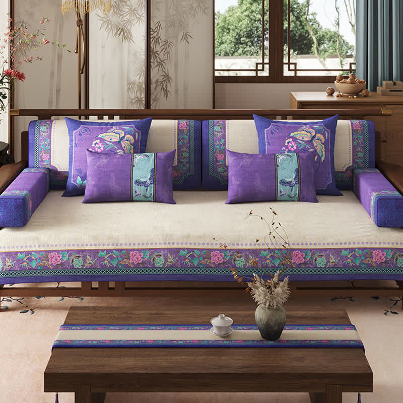 Vintage Oriental Floral Sofa Slipcover - image 1