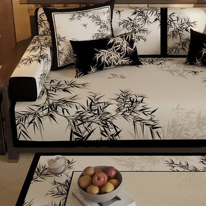 Vintage Oriental Bamboo Leaf Sofa Slipcover - image 3