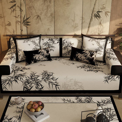 Vintage Oriental Bamboo Leaf Sofa Slipcover - image 2