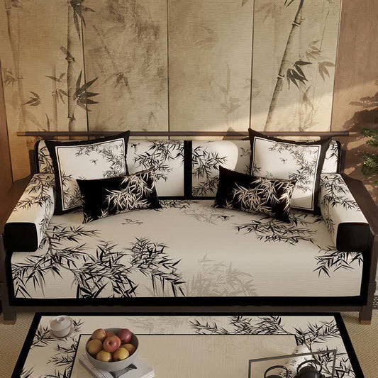 Vintage Oriental Bamboo Leaf Sofa Slipcover - Sofa Protector - 43" x 110" - image 0