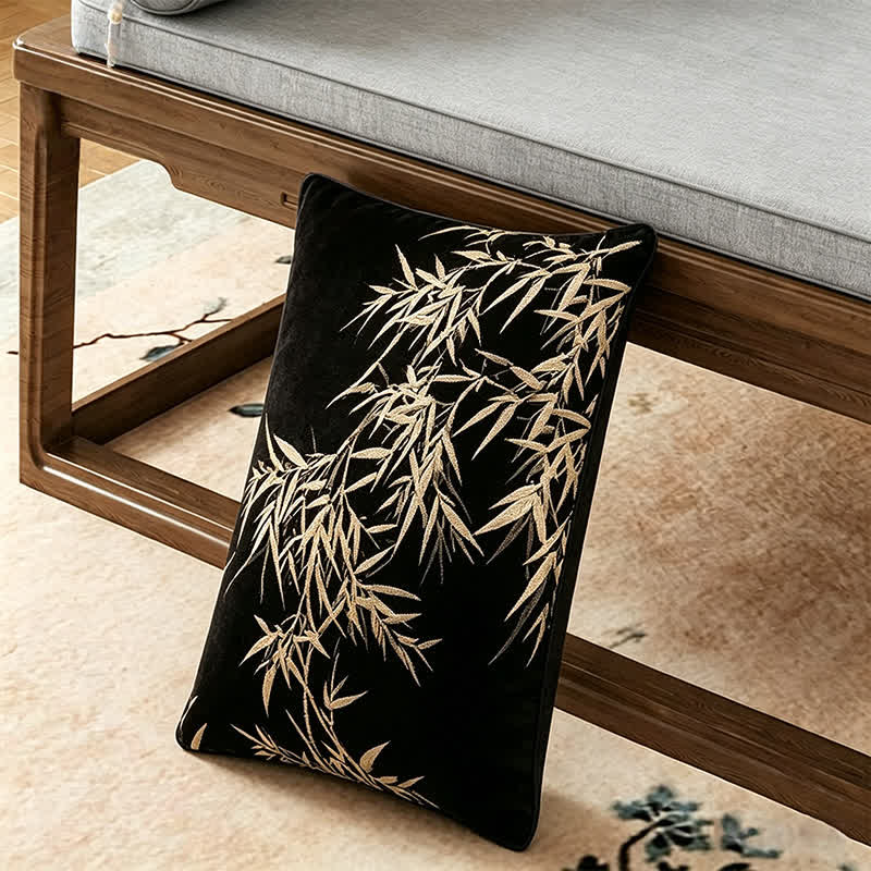 Vintage Oriental Bamboo Leaf Sofa Slipcover - Throw Pillow - 12" x 19" - image 5