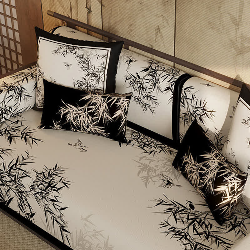 Vintage Oriental Branch & Floral Sofa Slipcover - image 4