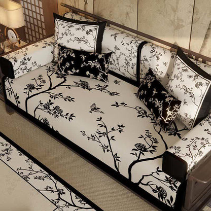 Vintage Oriental Branch & Floral Sofa Slipcover - image 1