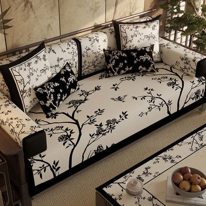 Vintage Oriental Branch & Floral Sofa Slipcover - image 2