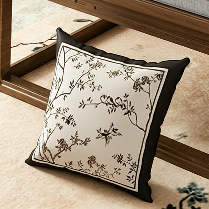 Vintage Oriental Branch & Floral Sofa Slipcover - Throw Pillow - 17" x 17" - image 5