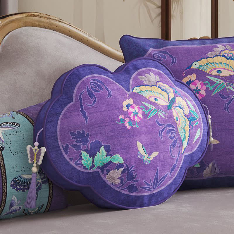 Purple Butterfly & Floral Decorative Throw Pillow - 19" x 13" - image 0