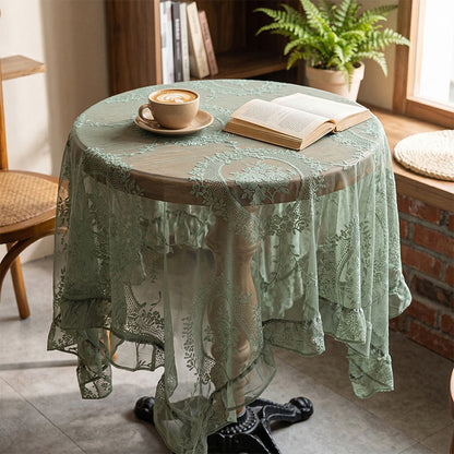 Romantic Floral Lace Ruffled Edge Tablecloth - image 4