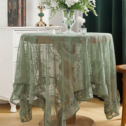 Romantic Floral Lace Ruffled Edge Tablecloth - 59" x 118" - Rectangle - Green - image 3