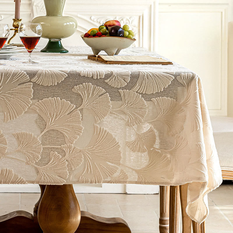 Elegant Ginkgo Leaf Jacquard Tablecloth - 55" x 102" - Beige - image 4