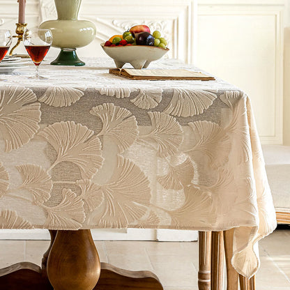 Elegant Ginkgo Leaf Jacquard Tablecloth - 55" x 102" - Beige - image 4