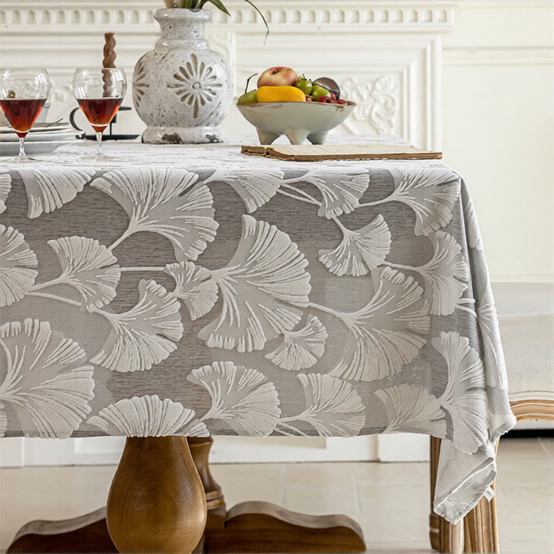 Elegant Ginkgo Leaf Jacquard Tablecloth - 55" x 102" - Grey - image 6