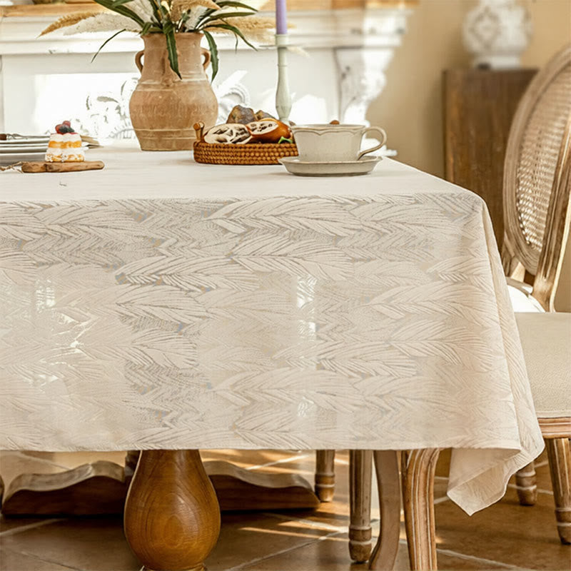 Leaf Pattern Jacquard Tablecloth - 55" x 102" - Beige - image 2