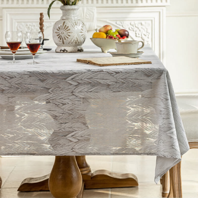 Leaf Pattern Jacquard Tablecloth - 55" x 102" - Grey - image 5
