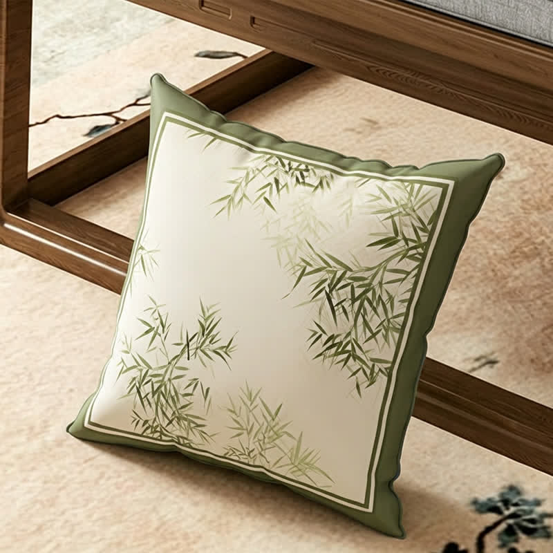 Vintage Green Bamboo Leaf Sofa Slipcover - Throw Pillow - 17" x 17" - image 3