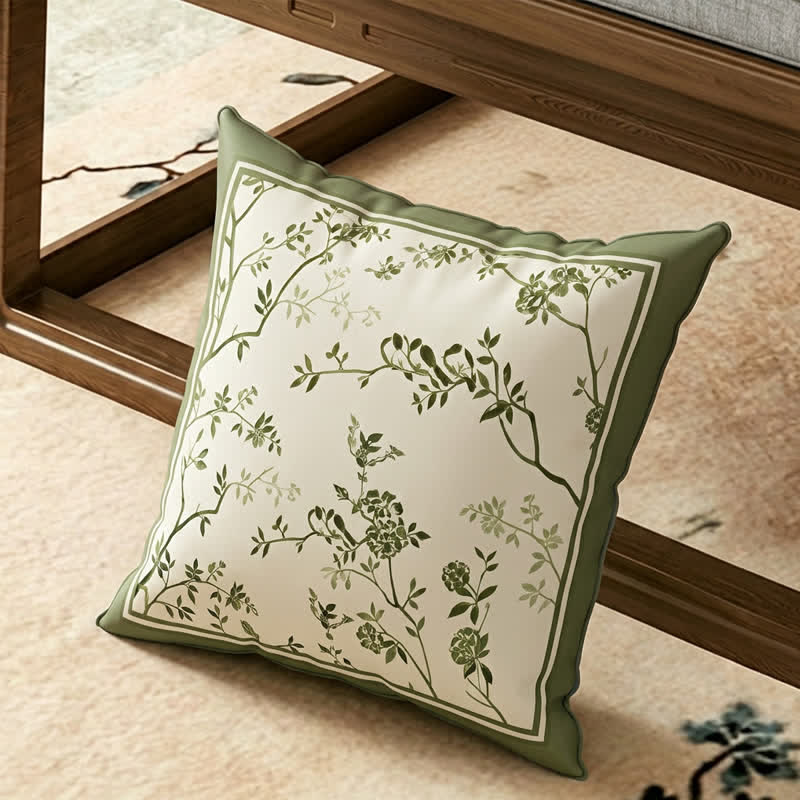 Vintage Green Branch & Floral Sofa Slipcover - Throw Pillow - 17" x 17" - image 3