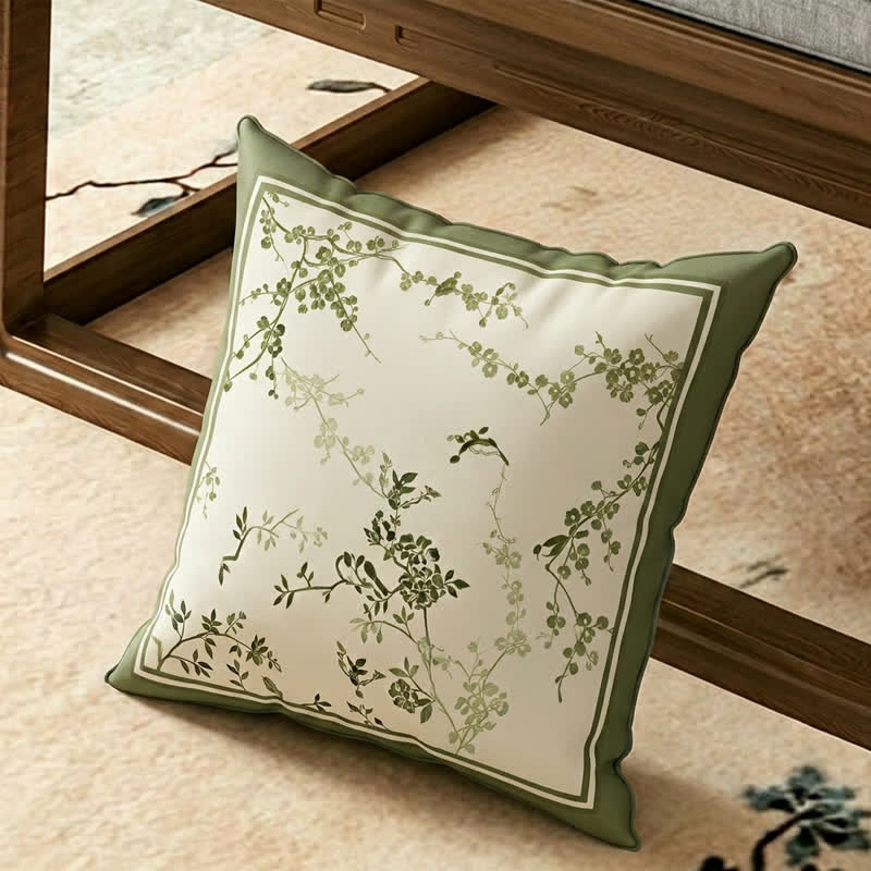 Vintage Green Plum Blossom Sofa Slipcover - Throw Pillow - 17" x 17" - image 2