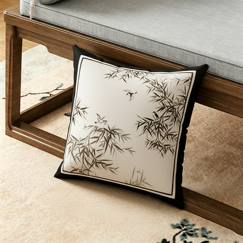 Vintage Elegant Bamboo Leaf Sofa Slipcover - Throw Pillow - 17" x 17" - image 1
