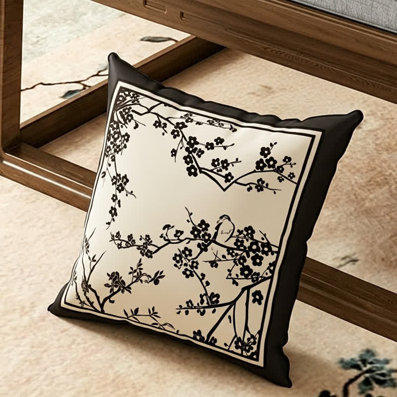 Oriental Plum Blossom Bordered Sofa Slipcover - Throw Pillow - 17" x 17" - image 1