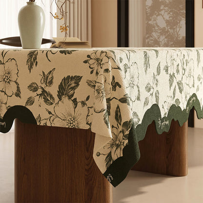Vintage Green Floral Cotton Linen Tablecloth - image 2