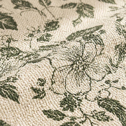 Vintage Green Floral Cotton Linen Tablecloth - image 3