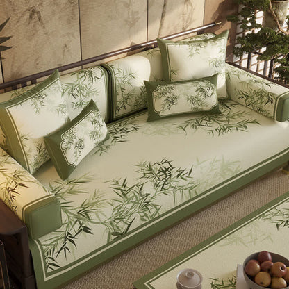 Vintage Green Bamboo Leaf Sofa Slipcover - image 1