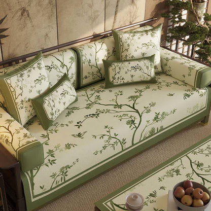 Vintage Green Branch & Floral Sofa Slipcover - image 1