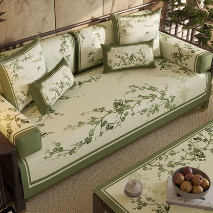 Vintage Green Plum Blossom Sofa Slipcover - image 1