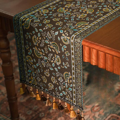 Vintage Branch Jacquard Tassel Table Runner - image 11