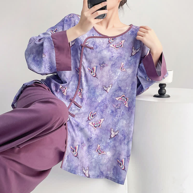 Purple Butterfly Eastern-Inspired Loungewear Set - image 1