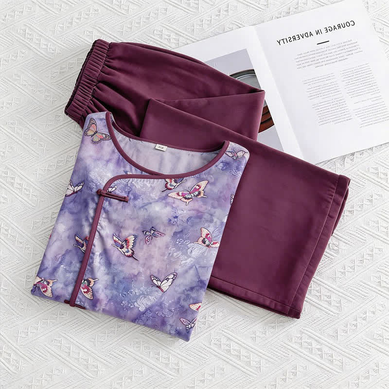 Purple Butterfly Eastern-Inspired Loungewear Set - Purple - M - image 0