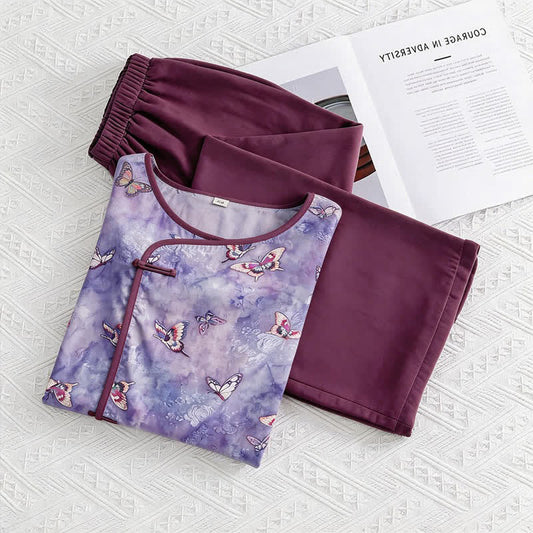 Purple Butterfly Eastern-Inspired Loungewear Set - Purple - M - image 0