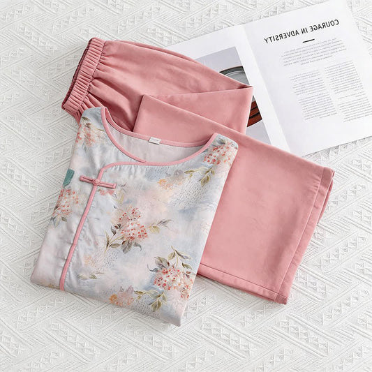 Pink Floral Eastern-Inspired Loungewear Set - Pink - M - image 0