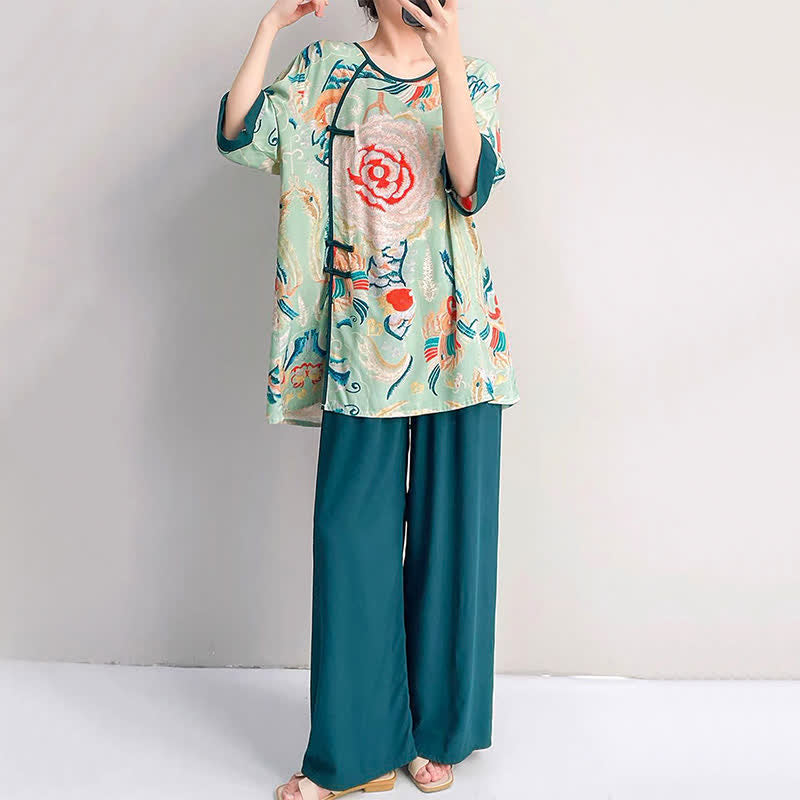 Retro Floral Eastern-Inspired Loungewear Set - image 4