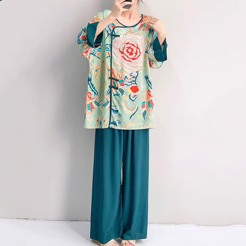 Retro Floral Eastern-Inspired Loungewear Set - image 3