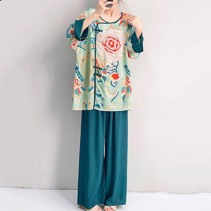 Retro Floral Eastern-Inspired Loungewear Set - image 3