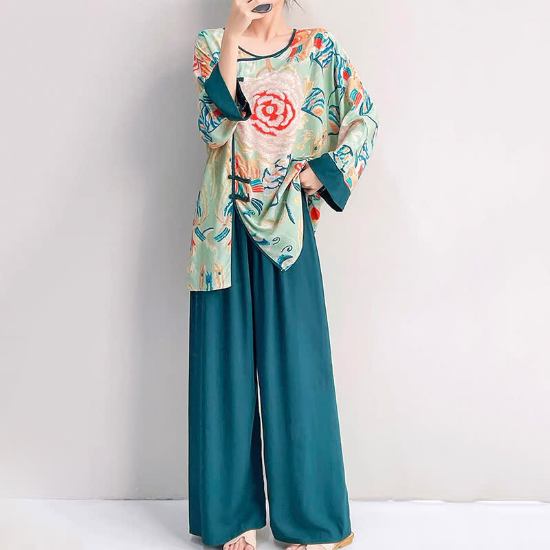 Retro Floral Eastern-Inspired Loungewear Set - image 2