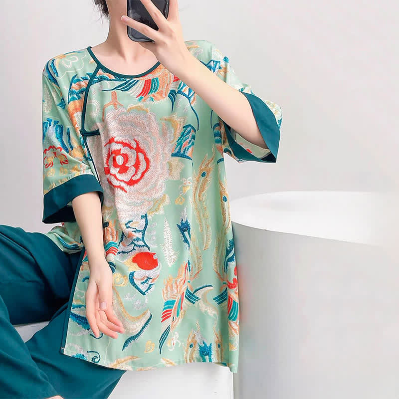 Retro Floral Eastern-Inspired Loungewear Set - image 6