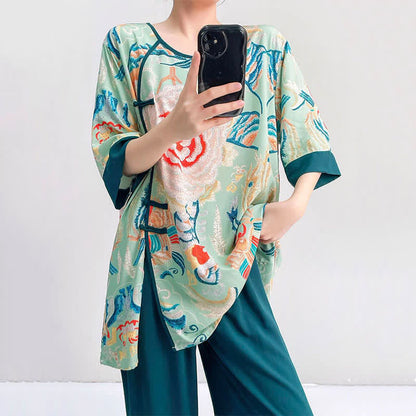 Retro Floral Eastern-Inspired Loungewear Set - image 7