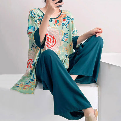 Retro Floral Eastern-Inspired Loungewear Set - image 5