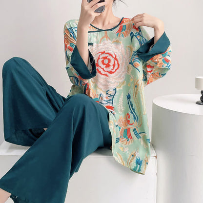Retro Floral Eastern-Inspired Loungewear Set - image 1
