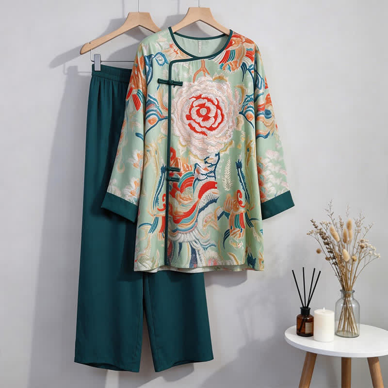 Retro Floral Eastern-Inspired Loungewear Set - image 10