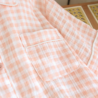 Gingham Cotton Gauze Pajamas with Colorful Buttons - image 8