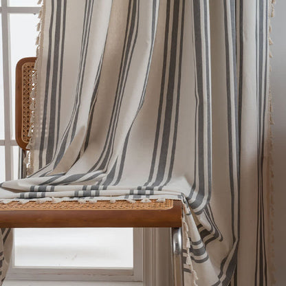 Gray & White Stripe Tassel Curtain - image 3