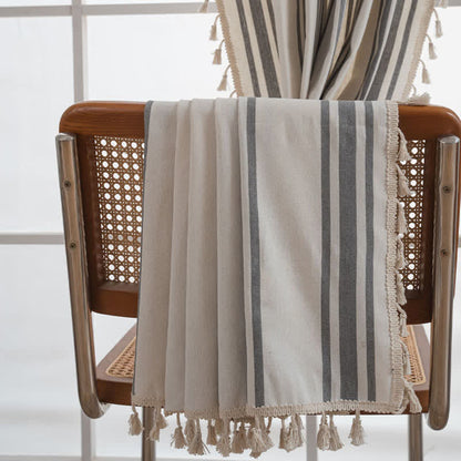Gray & White Stripe Tassel Curtain - image 7