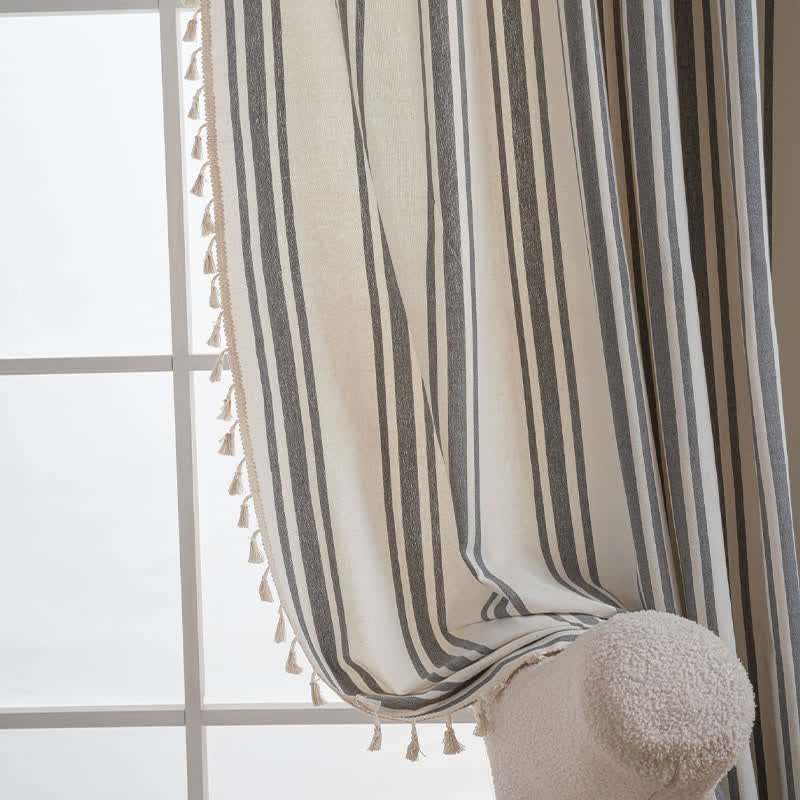 Gray & White Stripe Tassel Curtain - image 2