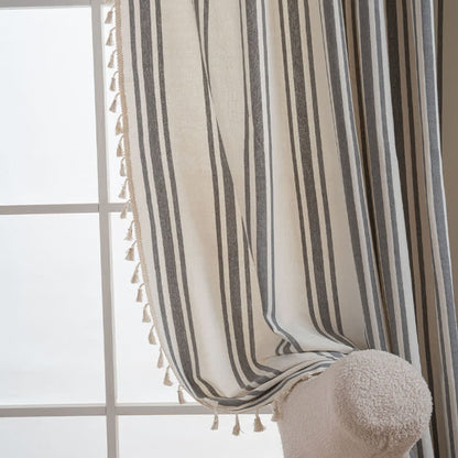 Gray & White Stripe Tassel Curtain - image 2