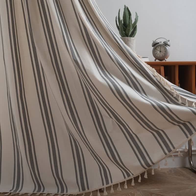Gray & White Stripe Tassel Curtain - image 4