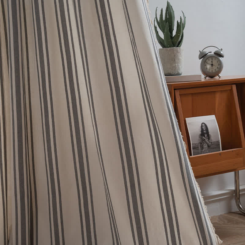 Gray & White Stripe Tassel Curtain - image 8