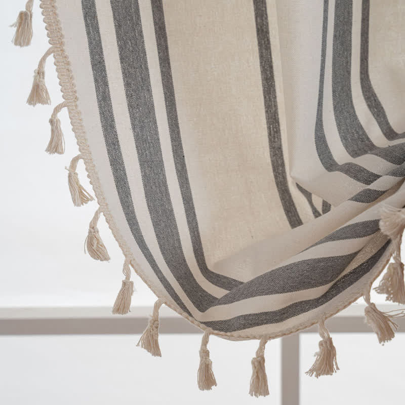 Gray & White Stripe Tassel Curtain - image 6