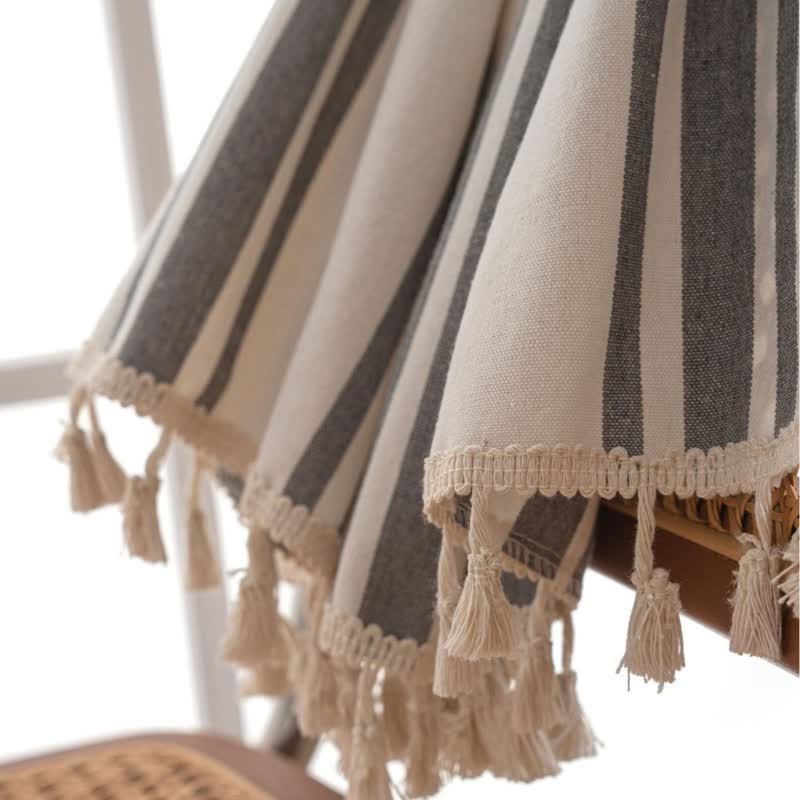 Gray & White Stripe Tassel Curtain - image 9